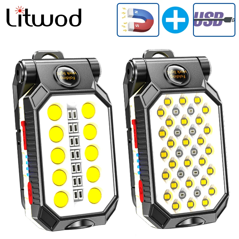 Litwod USB Rechargeable COB Work Light Portable LED Flashlight Adjustable Waterproof Camping Lantern Magnet Design Dorpshipping | Лампы и