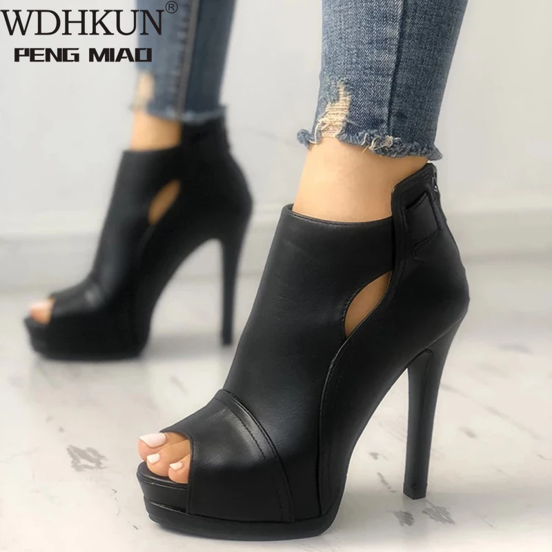 11cm New Women Pumps Spring Fall Office Shoes Breathable Hollow Out Square Heel Boots Woman Platform Heels Party Wedding | Обувь