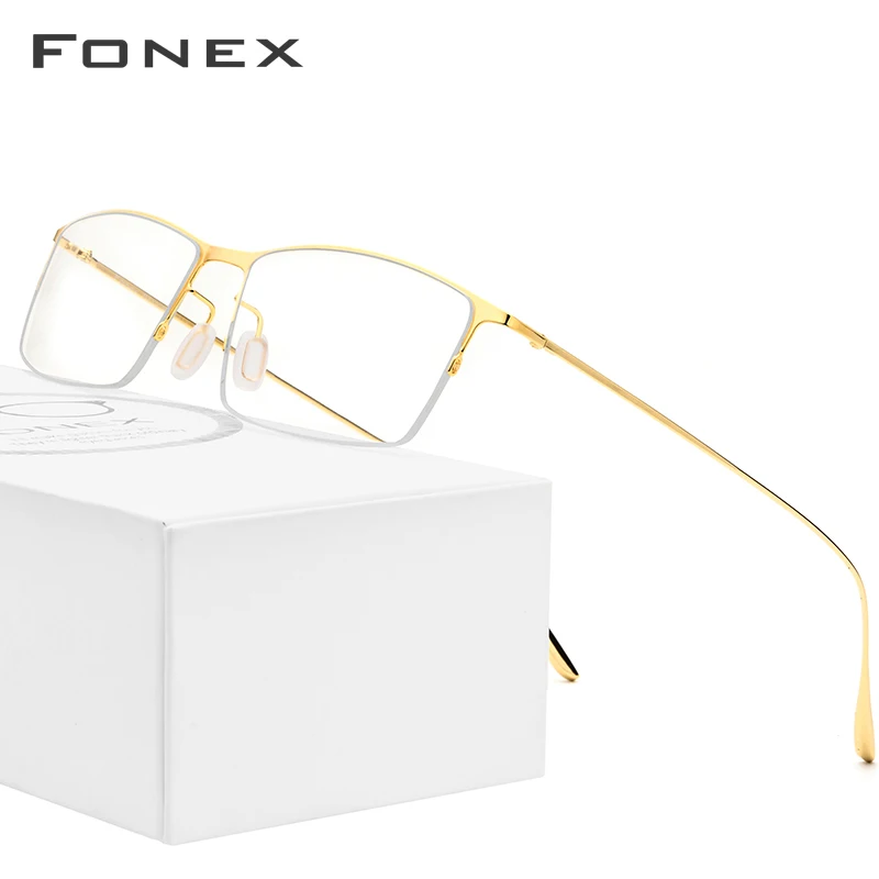 FONEX Оправа очков из титанового сплава, Мужские квадратные очки для близорукости, оправы для очков, полуобода, оптические мужские корейские очки 8101