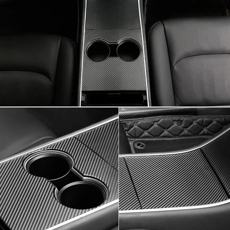 

Car Control Console Armrest-box Trim Carbon Fiber Look Black For Tesla Model 3 18-19