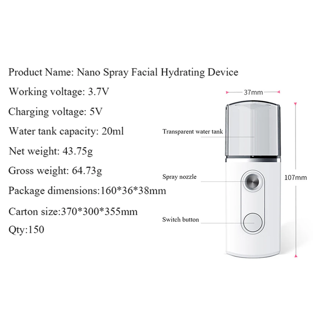 20 мл Nano Портативный лица распылитель мистер гидратор ультразвуковой увлажнитель