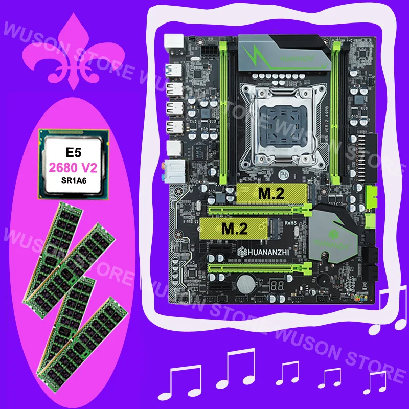 Супер игровая материнская плата HUANANZHI X79 CPU RAM Bundle Dual M.2 SSD Слоты Xeon E5 2680 V2 2 8 ГГц 10