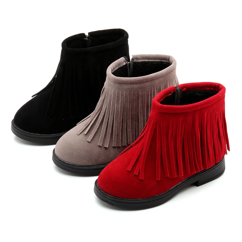 

Children's Boot Kids Shoes Boys Flock Leather Boots Girls Sneaker 2019 Fashion Winter Thick Plush Lined Warm Fringe Ankle Boots