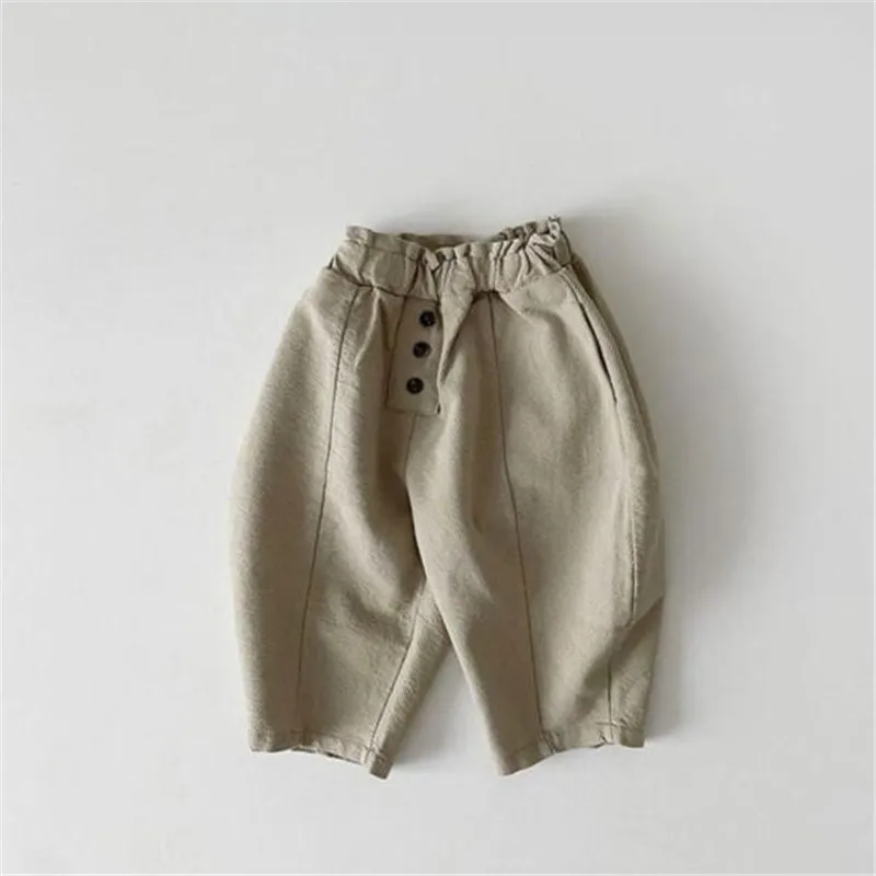 

2021 INS Japan South Korea autumn boys and girls baby washed cotton casual 2-color loose nine-point carrot pants neutral