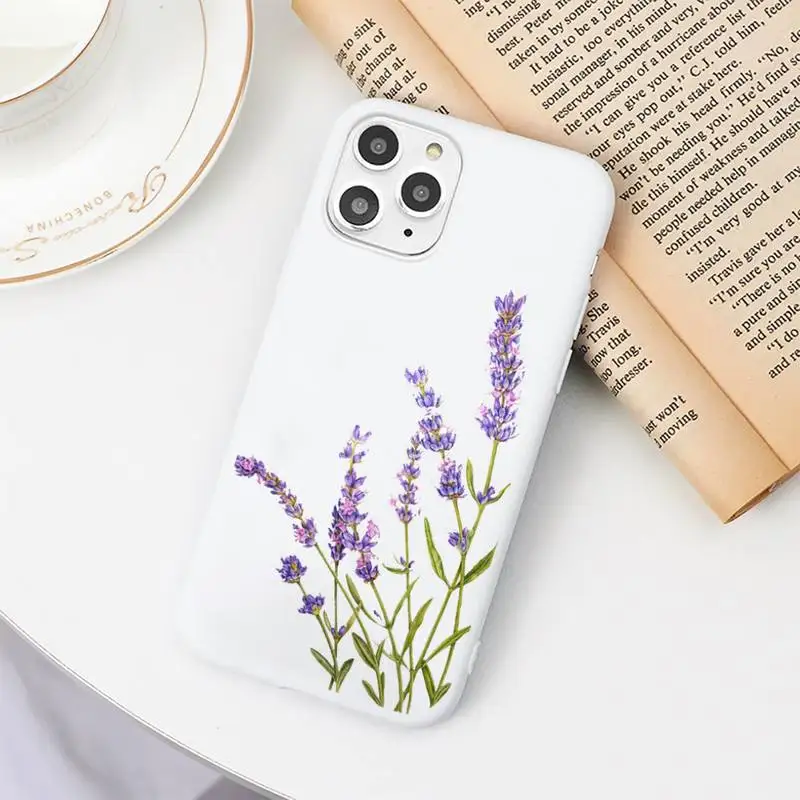 

Simple Lavender Purple Flowers Phone Case Candy Color for iPhone 6 7 8 11 12 s mini pro X XS XR MAX Plus