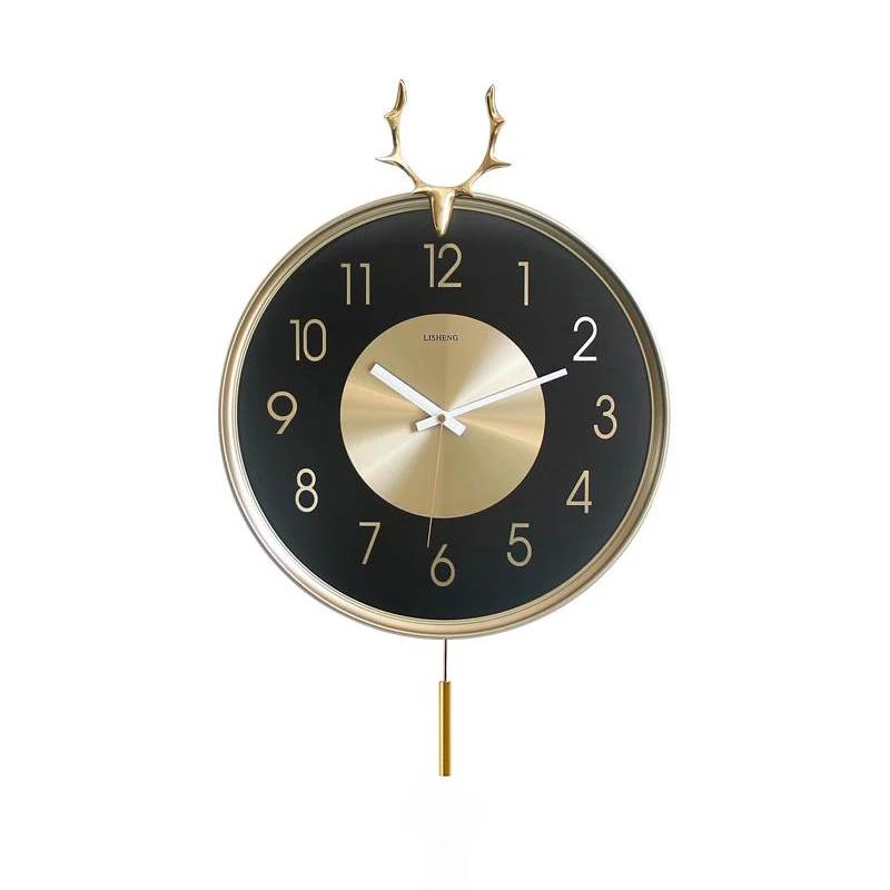 

Nordic Silent Luxury Wall Clock Fine Copper Deer Head Clocks Modern Creative Gold Wall Watches Home Decor Living Room Gift D106
