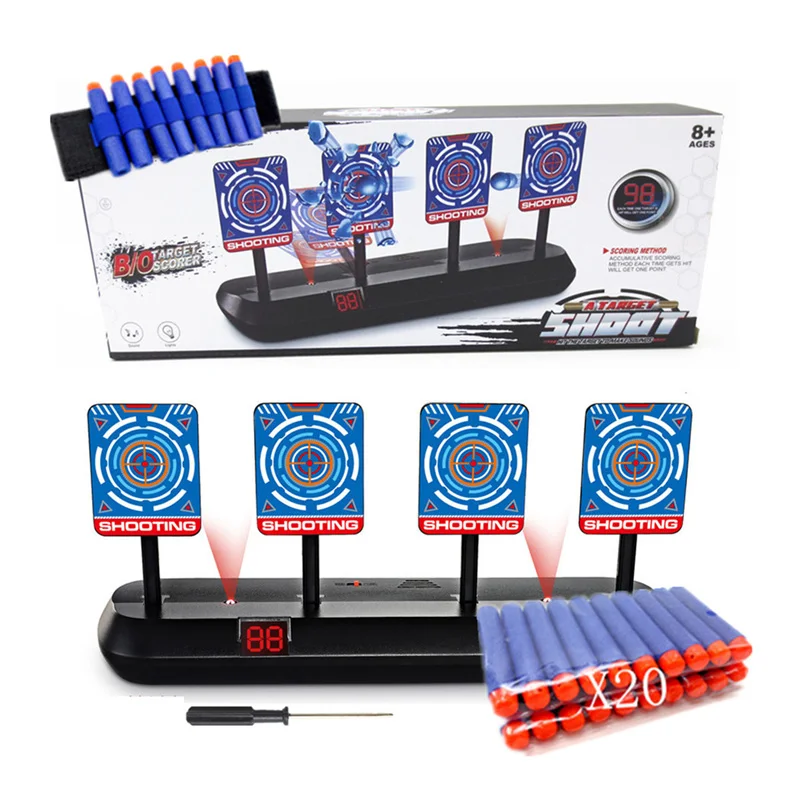 

Automatic Reset 4-Digit Electronic Scoring Target Soft Bullet Toy Gun Shooting Target Kit With Wrist Band And 20pcs Hollow Darts