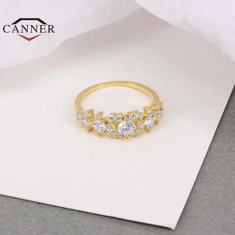 

CANNER 925 Sterling Silver 18K Gold Plated Minimalist Zirconia Ring For Women Wedding Engagement Bridal Fine Jewelry Girl Gift
