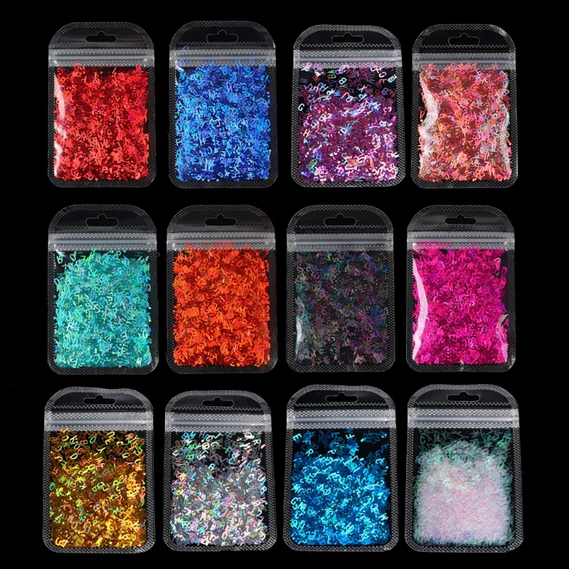 

12 Colors Alphabet Holographic Laser- Letters Chunky Glitter Epoxy Resin Festival Chunky Letters Mixed Sequins 2g Per