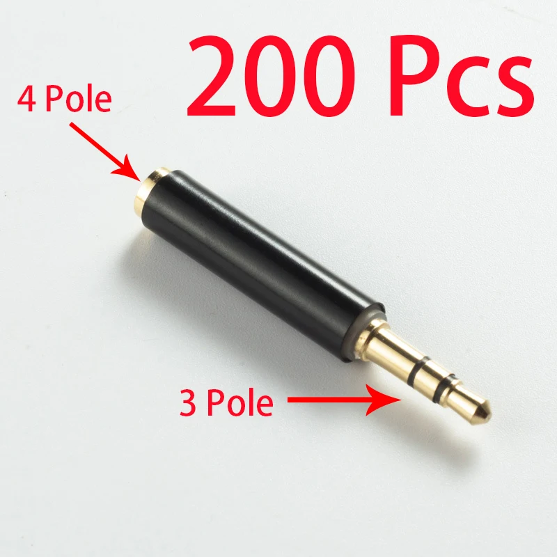 

200PCS Stereo 3 Pole 3.5mm Male to 4 Pole 3 Ring Female Audio Adapter