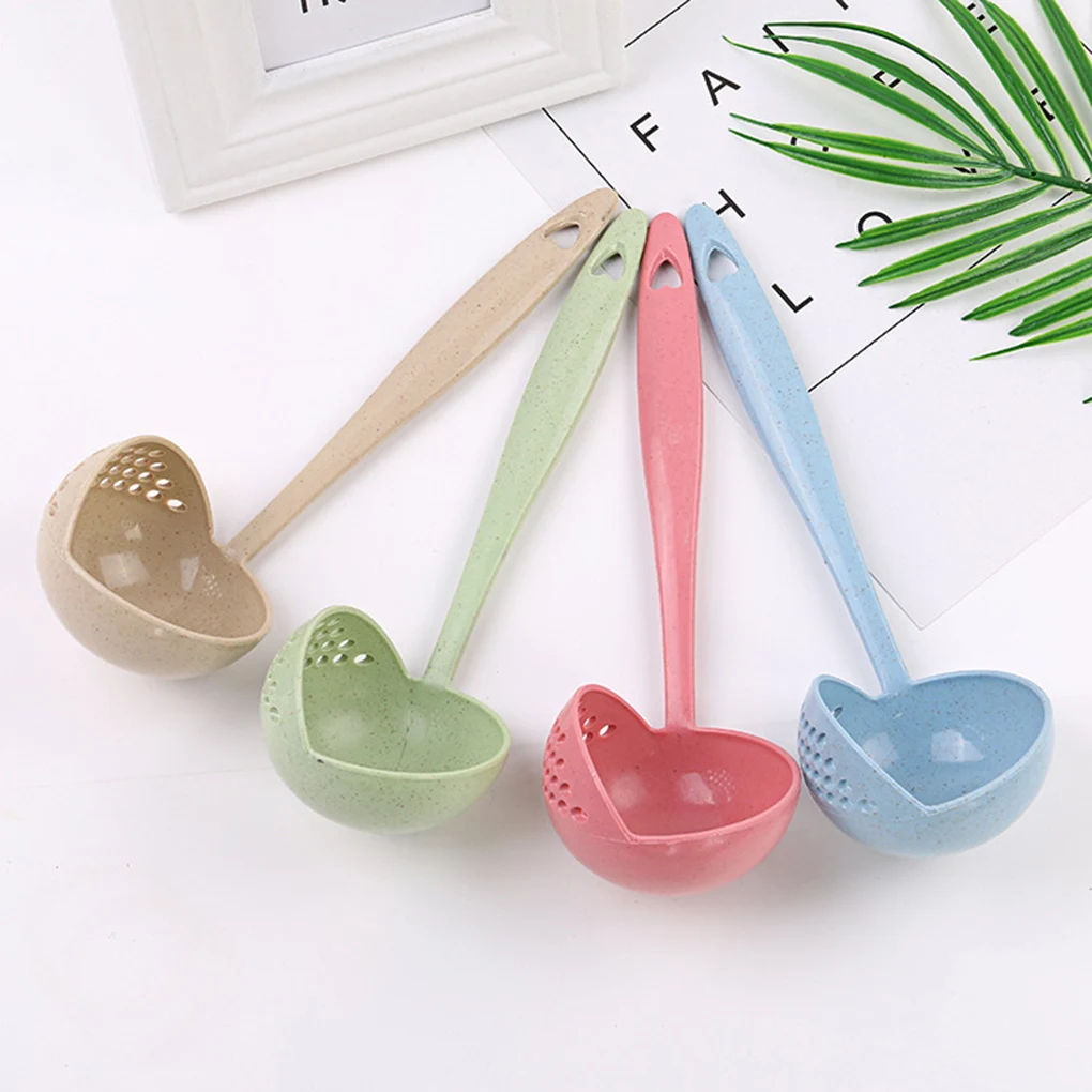 

2 in 1 Wheat Straw Soup Spoon Long Handle Porridge Spoons Filter Home Cooking Tools Kitchen Accessories Drop Shipping