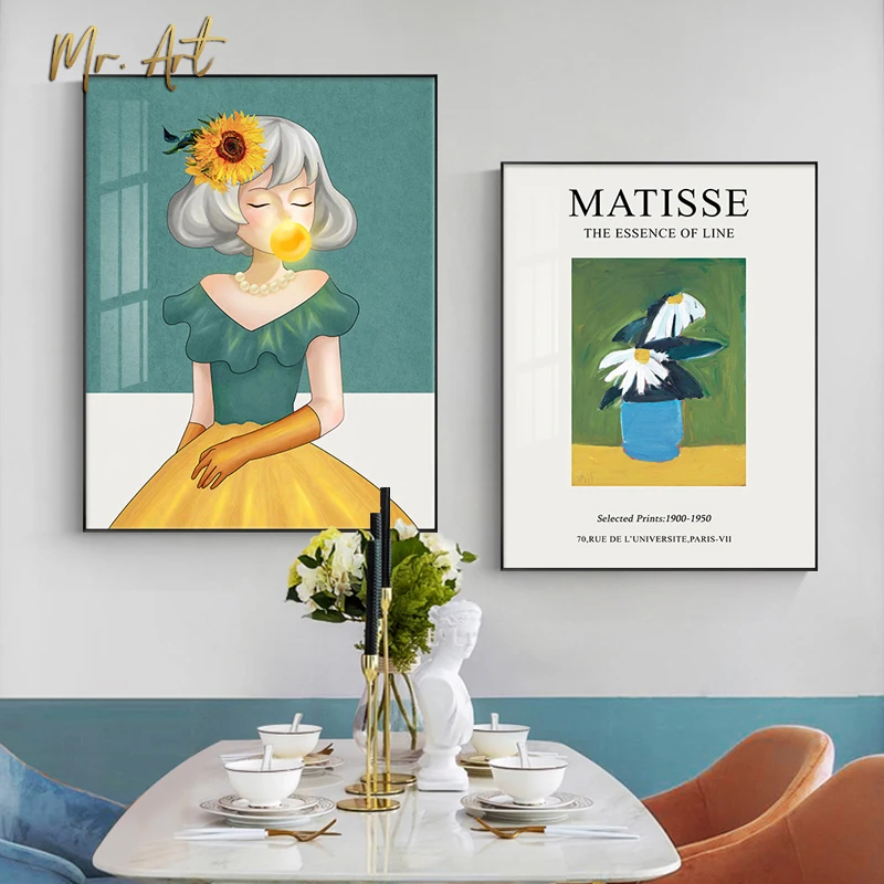 

Henri Matisse Abstract Plant Flower Canvas Painting Girl Poster Print Wall Art Picture Modern Gallery Home Women Office Decor