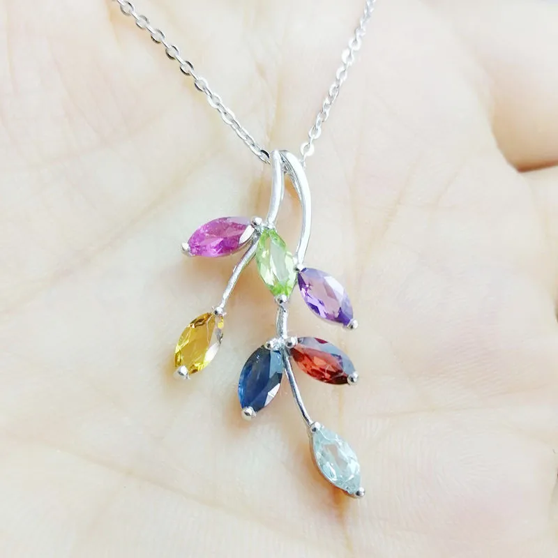 Ожерелье с подвеской в виде листьев драгоценного камня Бесплатная доставка