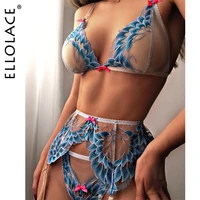 ellolace lace underwear embroidery erotic lingerie wireless bra brief sets transparent intimate sexy bilizna exotic sets