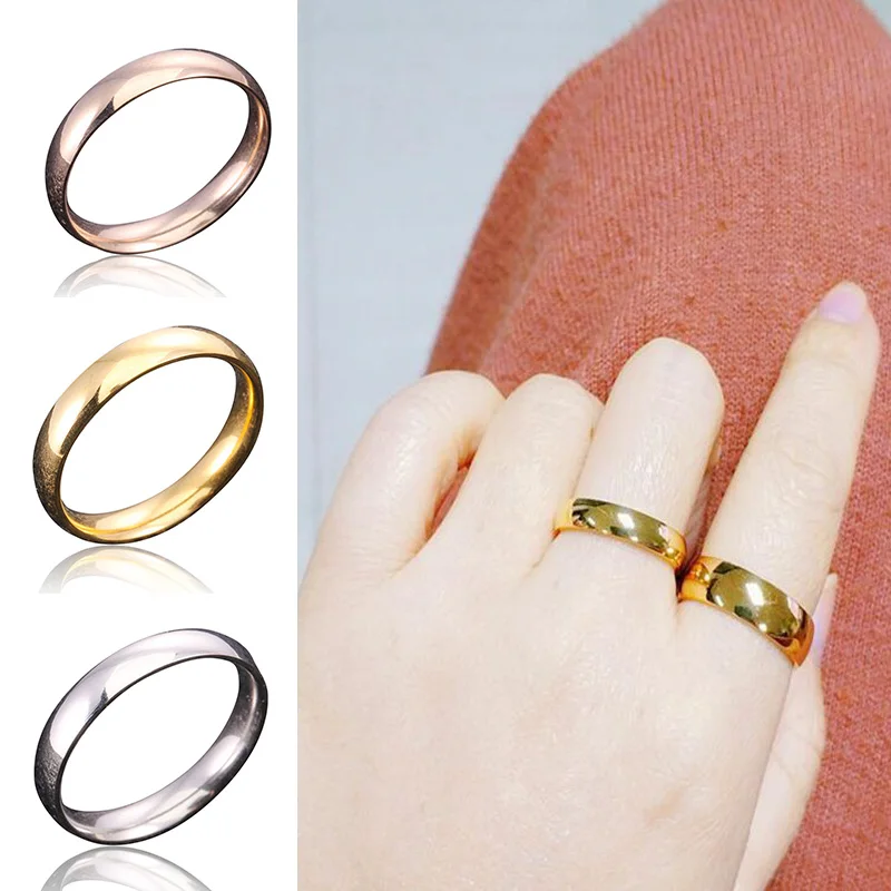 

Classic 4mm Minimalist Stainless Steel Rings For Men Women Simple Solid Color Round Wedding Ring Party Daily Couple Jewelry Gift
