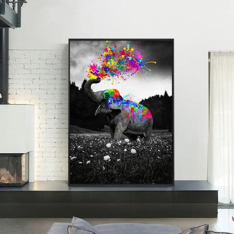 

Abstract Elephant Painting on Canvas Graffiti Art Animal Posters and Prints Modren Wall Art Pictures for Living Room Home Decor