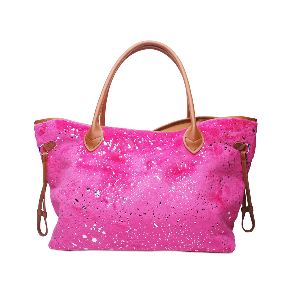

5pcs Lot Pink Acid Flannel Purse Large Endless String Tote with PU Handle Hot Silver Dot Tote DOMIL1891