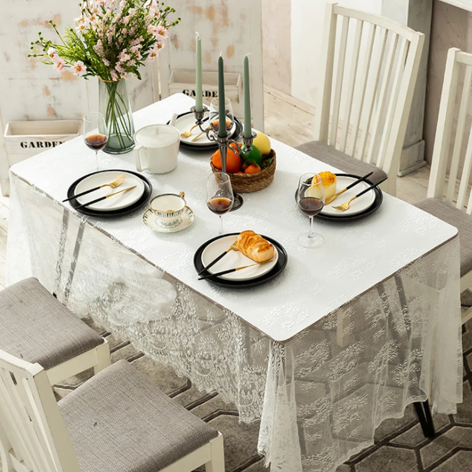 

Home White Romantic Lace Tablecloth European-Style Simple Rectangular Coffee Table Party Wedding Table Decoration Tablecloth