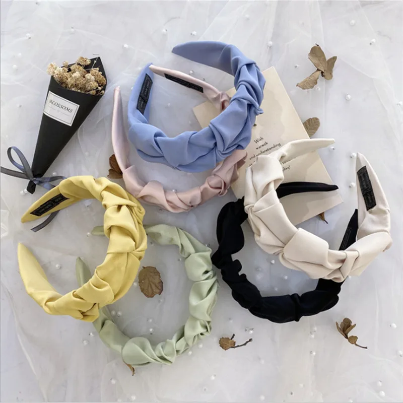 Модные аксессуары для волос повязка на голову со складками Женская однотонная