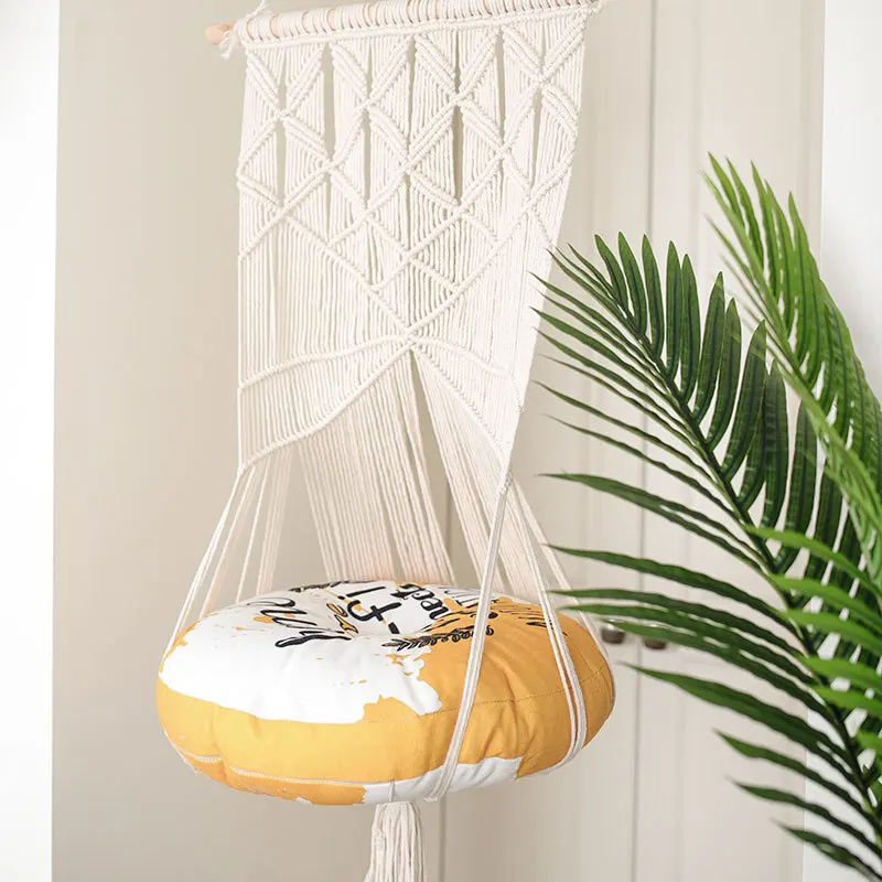 

Hand-woven Cat Hammock Dangling Pet Swing Bed Ethnic Style Decorative Kitten Hanging Basket without Mat Hogard