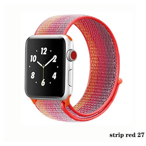 Нейлон pulseira для apple watch band 4 44 мм 40 мм(iwatch 5) apple watch 3 2 1 ремешок 42 мм 38 мм дышащий браслет ремень аксессуары - Цвет ремешка: strip red 27