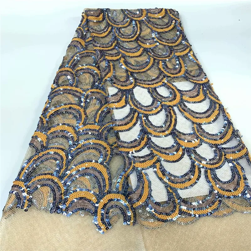 Желтый/синий новый дизайн африканская кружевная ткань Высококачественный