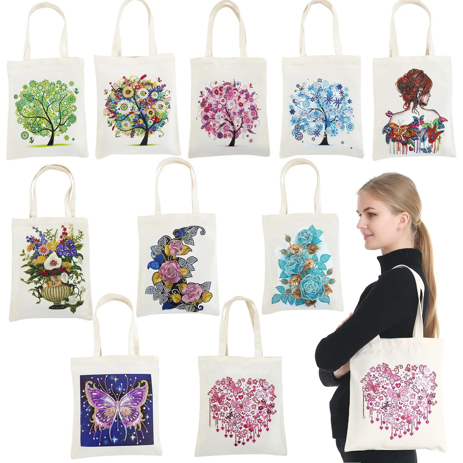 

Diamond Painting Tote Bag Reusable Durable DIY Diamond Art Handbag Foldable Storage Bag Cross Stitch Embroidery Kit Art Craft