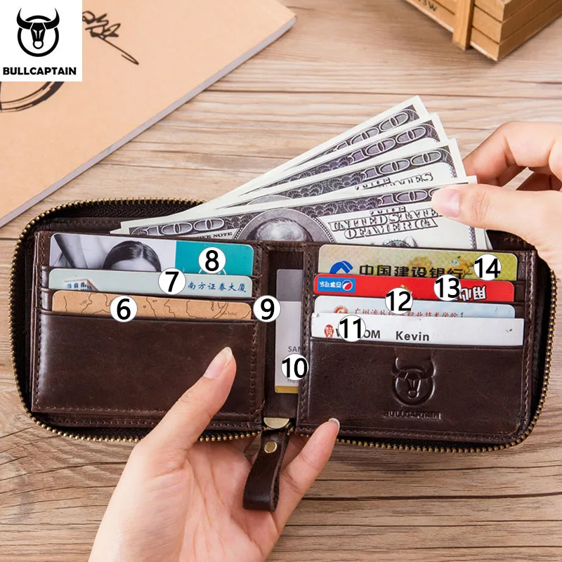 Кошелек BULLCAPTAIN RFID мужской кожаный брендовый бумажник в стиле ретро короткий