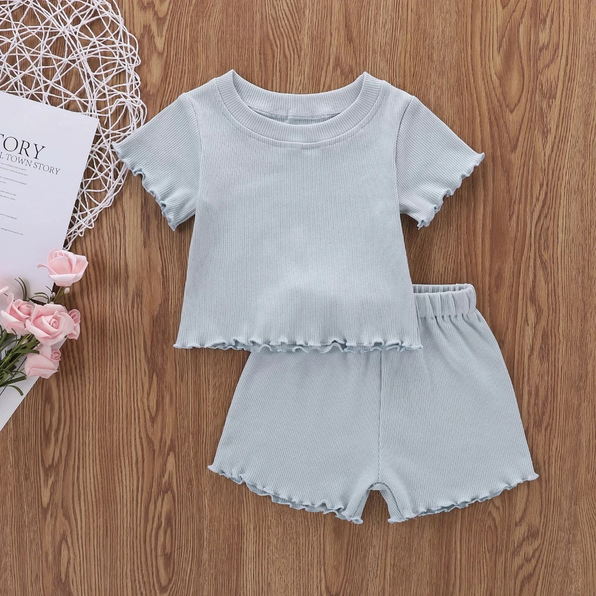

1-5Y Summer Causal Kids Girls Clothes Sets Solid Short Sleeve Pullover T Shirts Tops Shorts 3 Colors