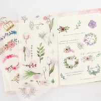 6 sheetspack pretty washi stickers midsummer dress journal diy scrapbooking girlish style plant flowers collage deco stickers