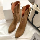 Ботинки женские ковбойские до середины икры, с вышивкой, на блочном каблуке