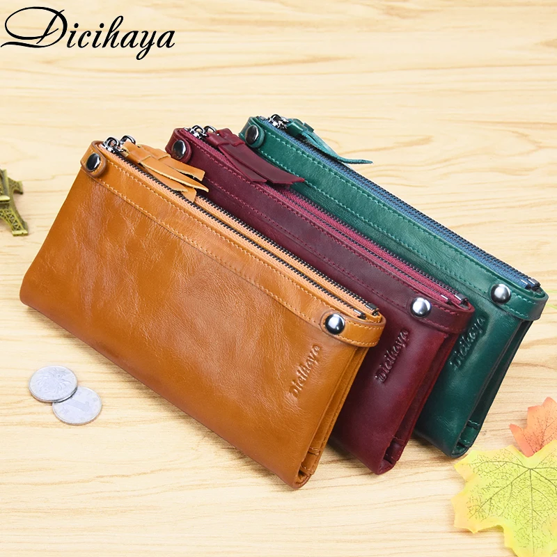 Женский кошелек DICIHAYA из натуральной кожи Модный Дамский удлиненный бумажник на