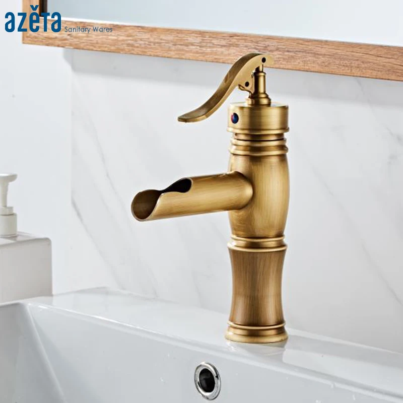 Azeta смеситель для раковины водопад Bathroon античная латунь кран на бортике