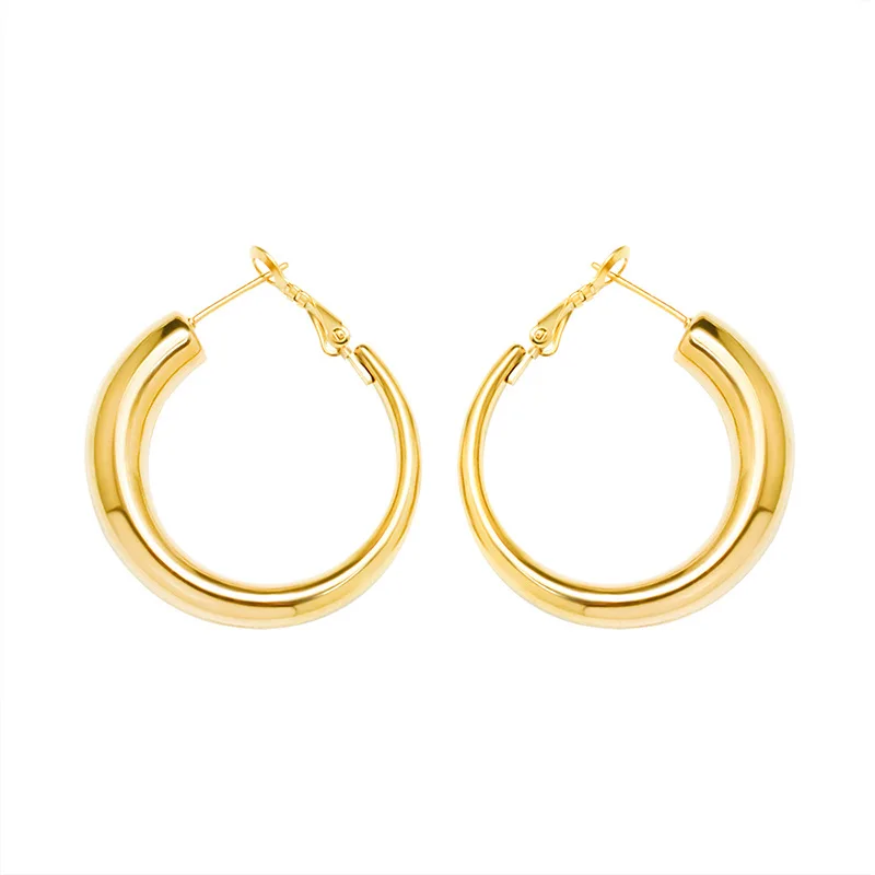 

Simple Style Gold Color Tube Round Hoop Earrings Women Jewelry Brinco Wedding Wholesale Party Stainless Steel Earrings