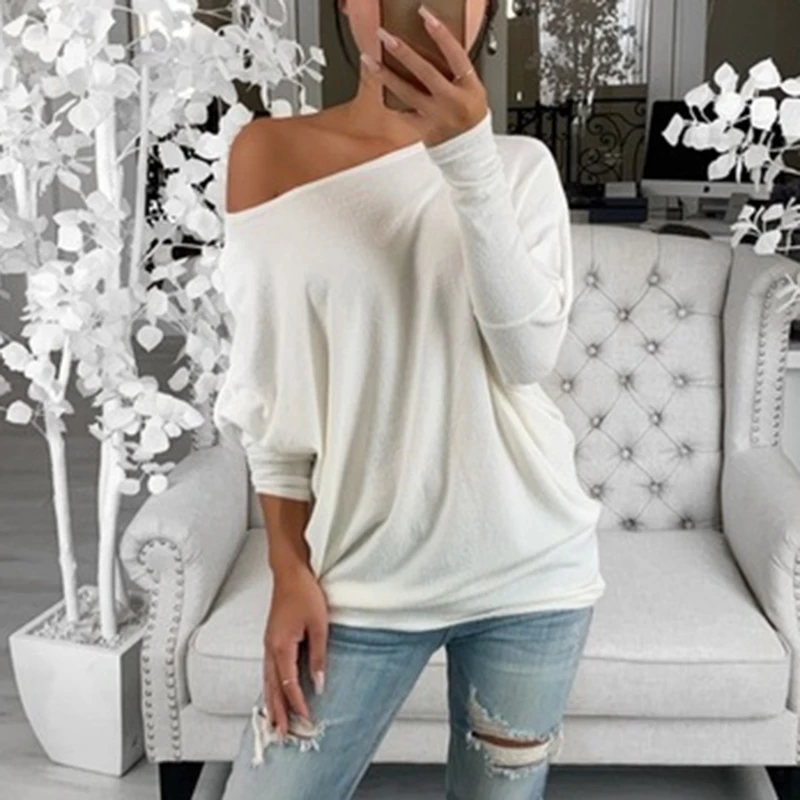 

Женская блузка с открытыми плечами, однотонная Повседневная Блузка с длинным рукавом, 2022
