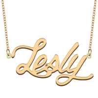 lesly name necklace for women stainless steel jewelry 18k gold plated nameplate pendant femme mother girlfriend gift