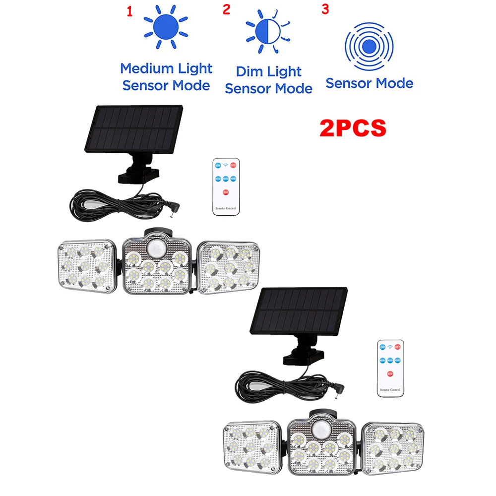 

2pcs 138 led remote seperable Super Bright Solar Security Light Outdoor Motion Sensor Adjustable Sensor Distance Flood Light wit