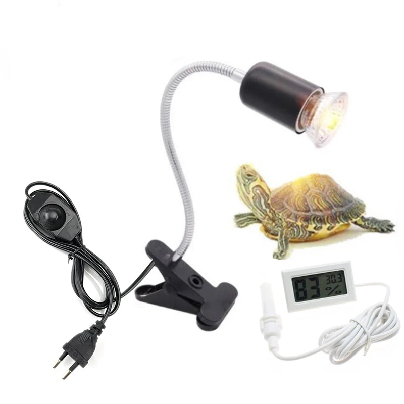 

UVAUVB Reptile Lamp Bulb Set with Clip Turtle Bulb Lamp Holder Kit Thermometer Hygrometer Tortoises Basking Heating Lamp U26