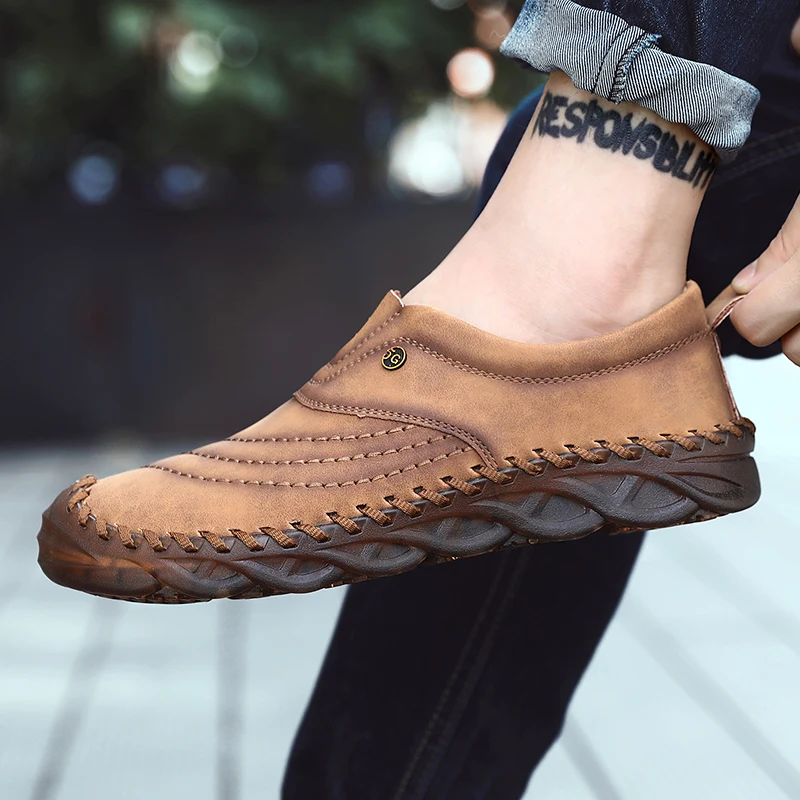 Мужские повседневные туфли из натуральной кожи дышащие слипоны мужские лоферы