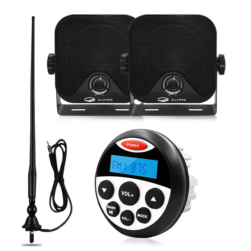 +4inch Waterproof Speakers+fm Antenna For Atv Golf Cart Truck Pool Yacht