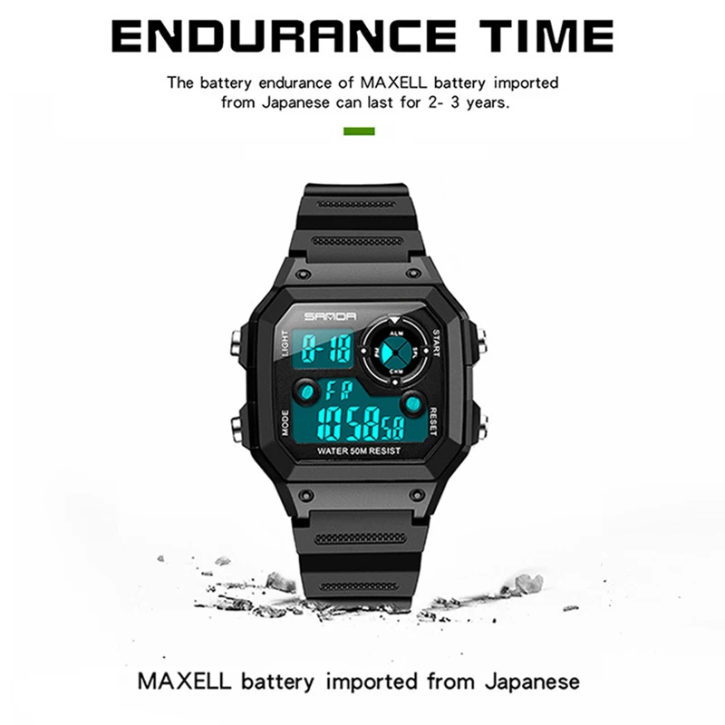 SANDA мужские часы цифровые для плавания спортивные водонепроницаемые электронные