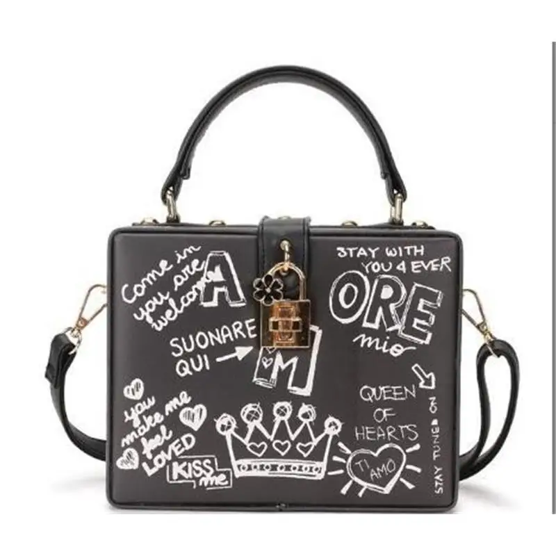 

Сумка-тоут a6586 из искусственной кожи для женщин, стильная дамская сумочка с текстом граффити и клапаном с замком
