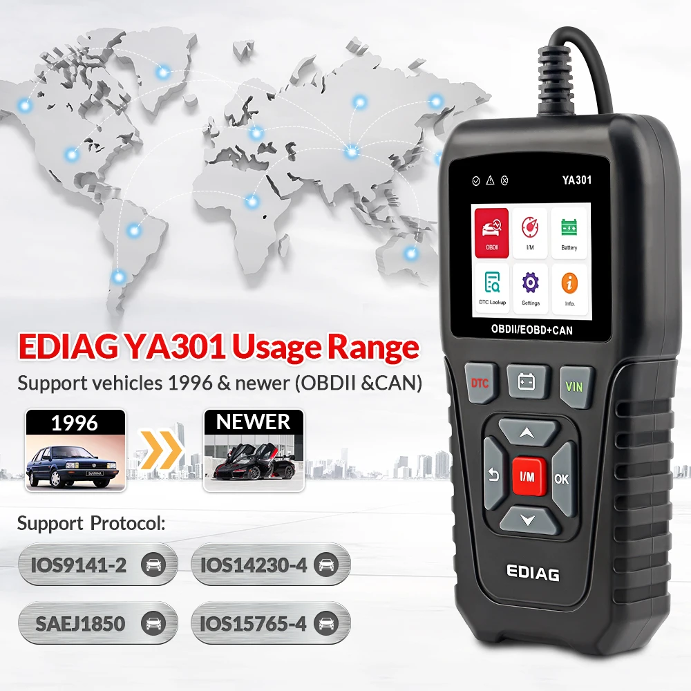 10 шт./считыватель кодов EDIAG YA301 OBD II полнофункциональный OBD2 сканер многоязычный