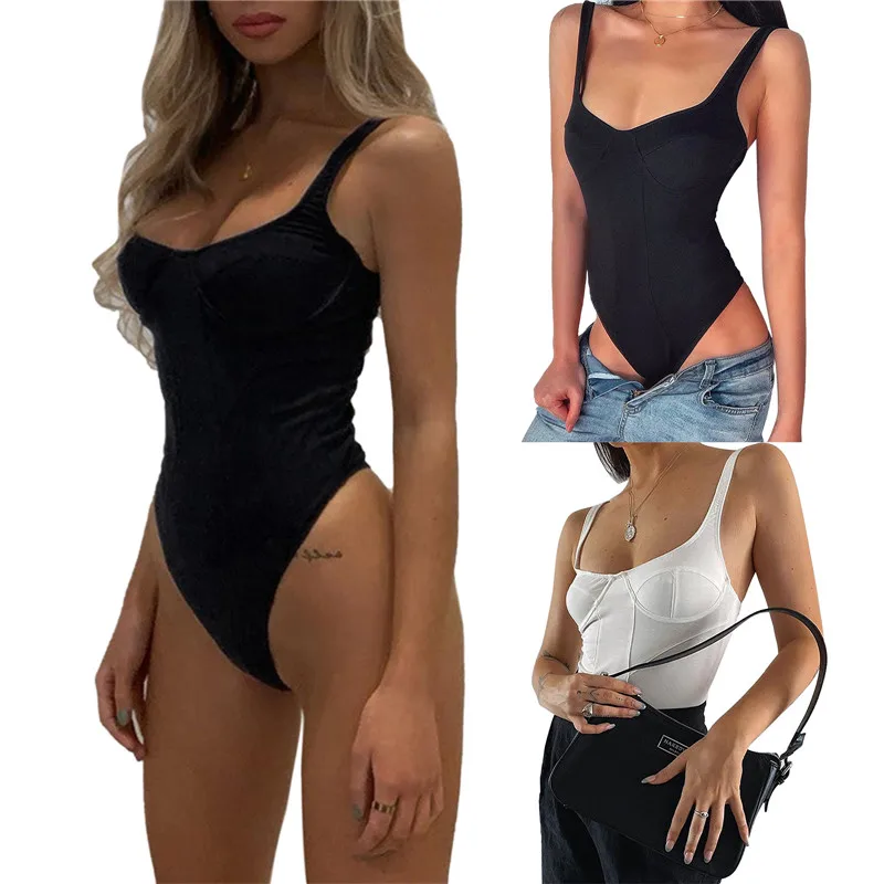 Женский летний облегающий боди на подтяжках сексуальный однотонный комбинезон с
