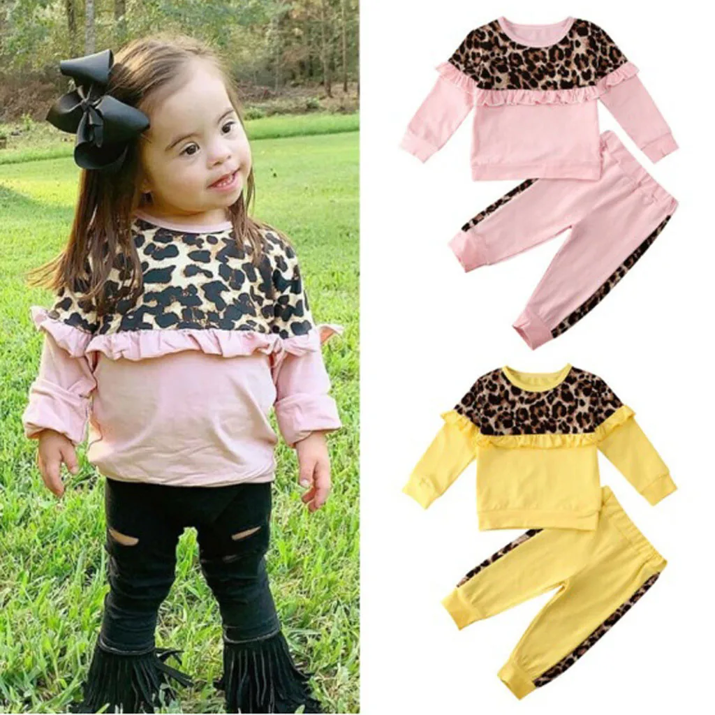 Комплект из 2 предметов для маленьких девочек топы с леопардовым принтом и