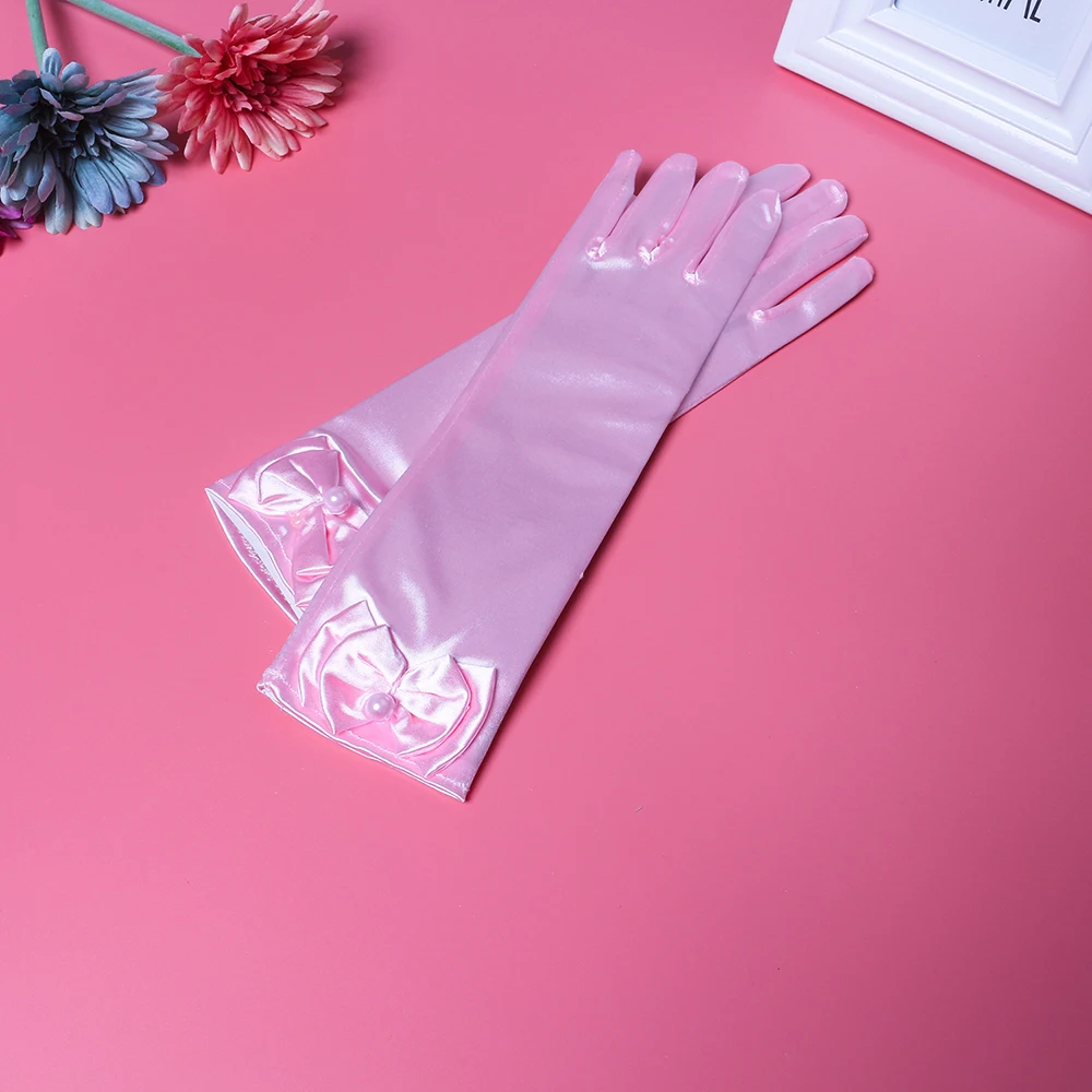 Детские белые перчатки принцессы на все пальцы для девочек весну и осень тонкие
