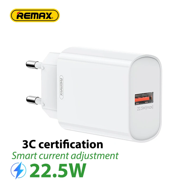 

Remax RP-U72 22.5W Fast Charge QC3.0 Wall Phone USB Charger Adapter For iphone xiaomi Samsung Mobile Phone Type C Charging Wire