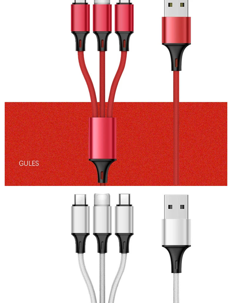1,2 м 3 в 1 USB кабель для мобильного телефона Micro usb type C кабель зарядного устройства для iPhone кабель для зарядки многофункциональный Кабель зарядного устройства