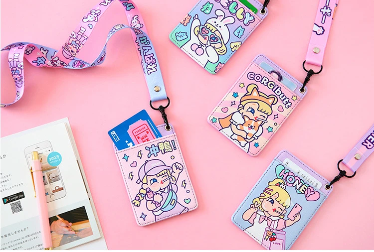 Bentoy девушка PU мультфильм автобус держатель для карт Milkjoy студенческая школа кожа шеи ID карты Обложка для женщин Письмо Веревка Зажим для кредитных карт