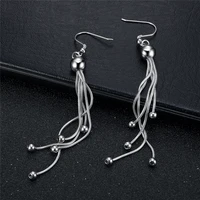 new silver color korean drop earrings female fashion jewelry simple long tassel earrings for women 2021 trend